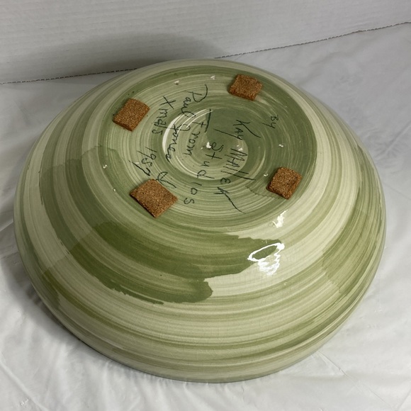 Vintage Pottery Large Bowl byKay Mallek Studios 1957 Green Fruit Pattern Inside - Picture 8 of 14
